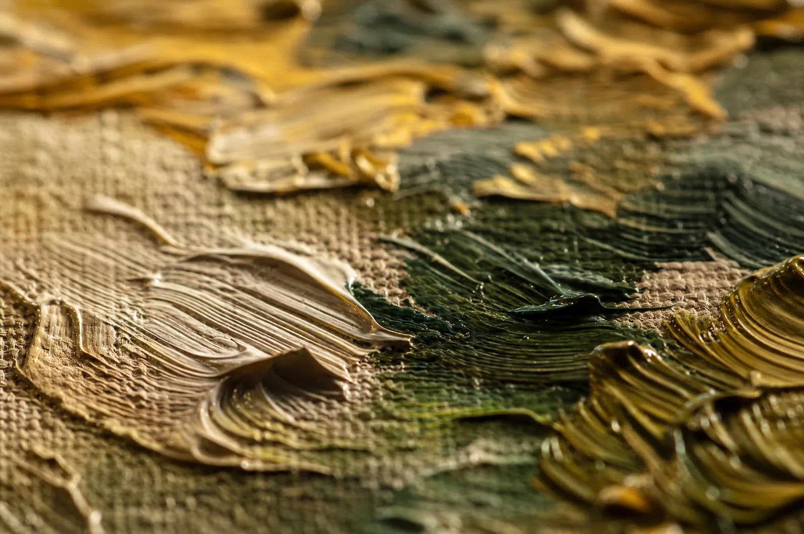 Close view of the brushwork on a hand-painted canvas