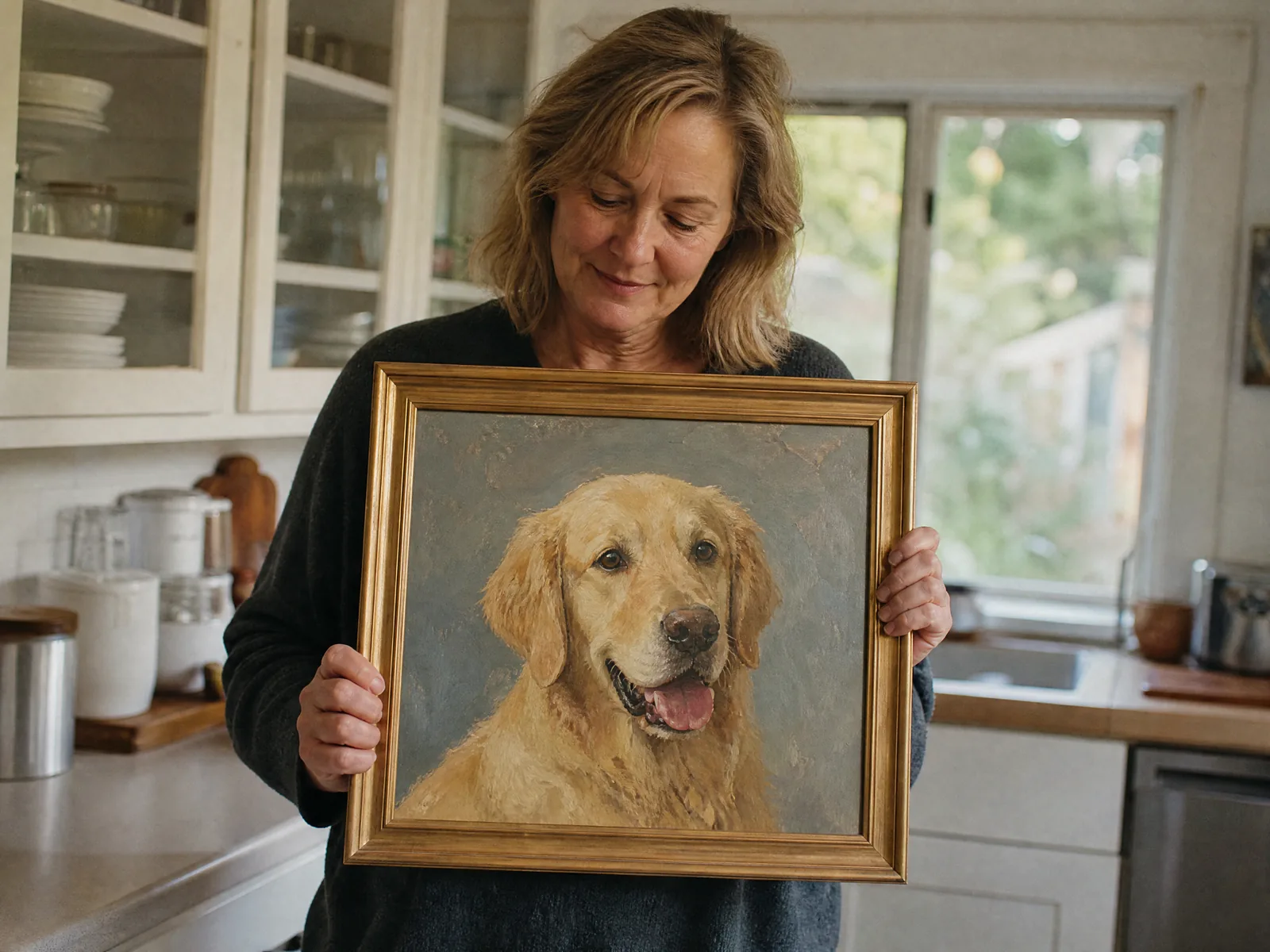 A hand-painted oil commission, framed and in its new home