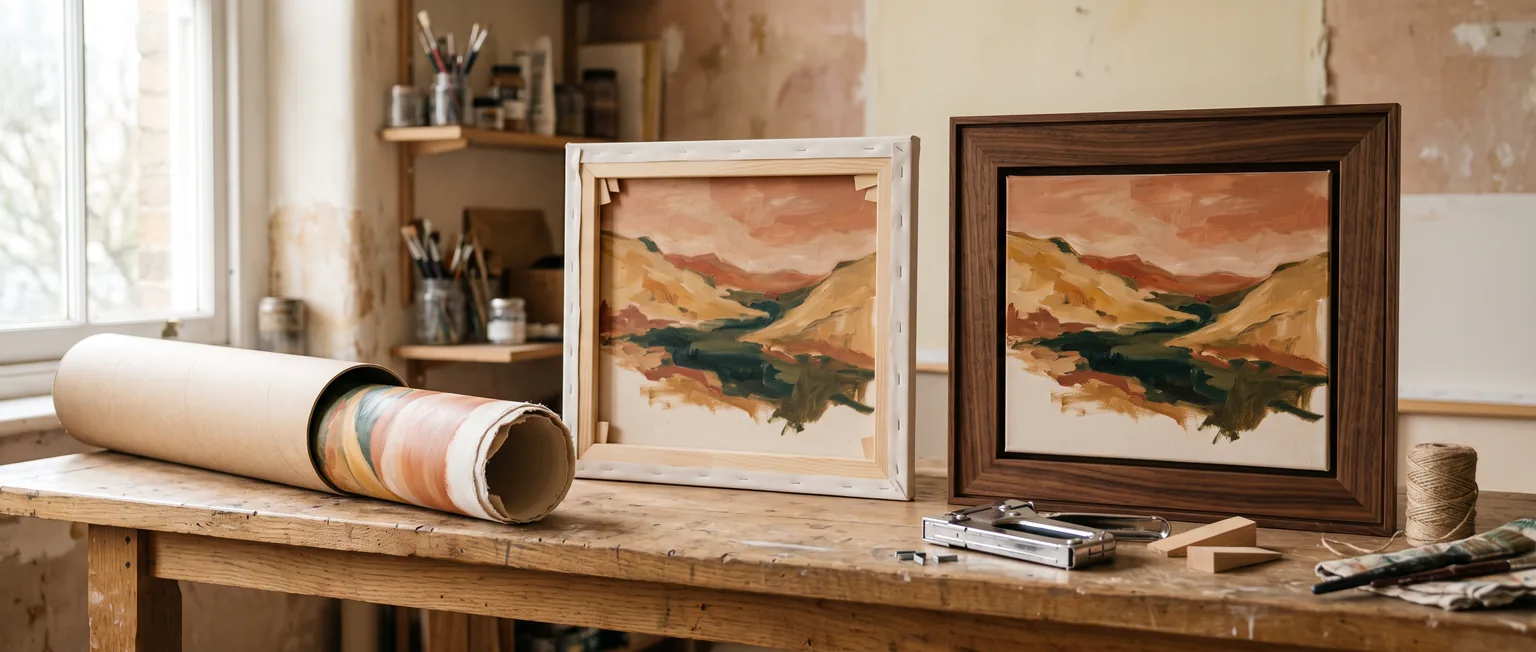 How your painting arrives: rolled, stretched or framed