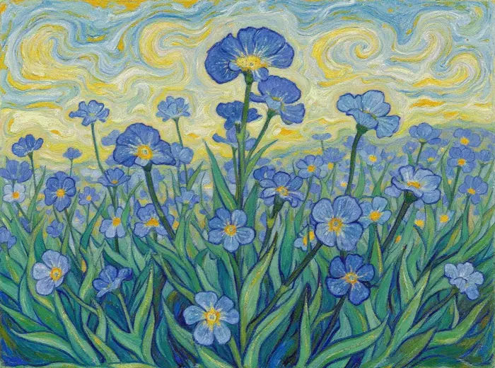 Forget-Me-Nots-in-Morning-Dew-–-Van-Gogh-Inspired