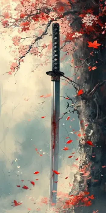 Bloodied Katana Under the Sakura