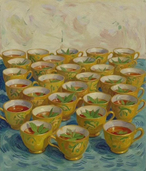 Guldkanter-te-koppar-med-mynta-i-Van-Goghs-konstnärliga-vision