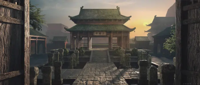 静かな中国の寺院の門