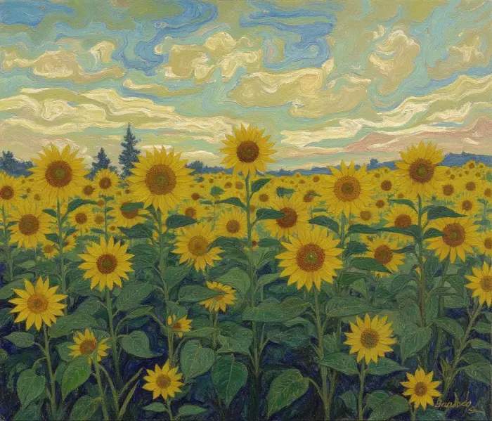 Sunflowers-Swaying-in-a-Golden-Field-–-Van-Gogh-Inspired