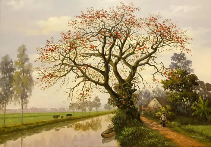 Paisaje de Vietnam Árbol de Flores Rojas