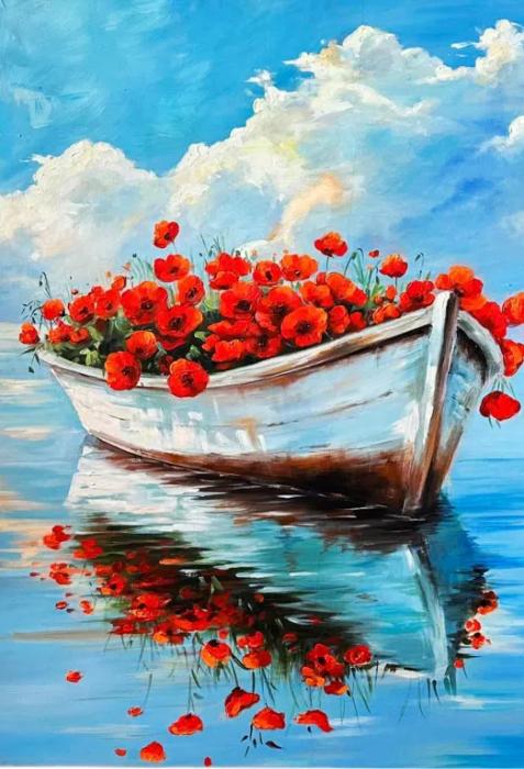 【flowers store】Voyage en bateau Poppy-Flowered Boat on Tranquil Waters | Lenoir Décor