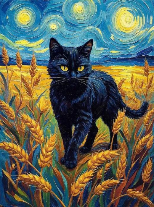 金色麦田中的索科克猫：受梵高启发的油画| Lenoir Décor