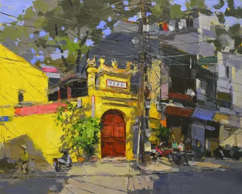 Sunlit Temple, Hanoi Street Scene