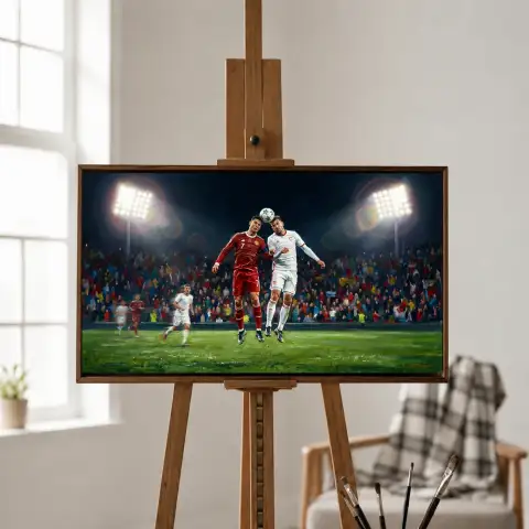 Soccer Match under Floodlights at Night