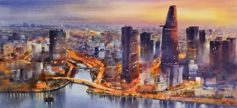 Việt Nam Thành phố Sài Gòn Ban đêm Skyline