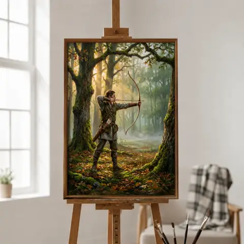 Archer in a Woodland Clearing at Dawn