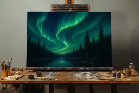 Северное сияние над северным лесом
