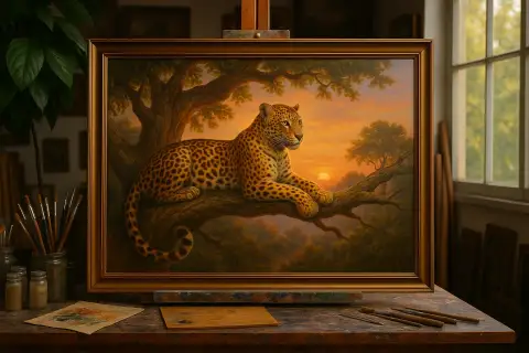 Leopard in a Tree at Sunset