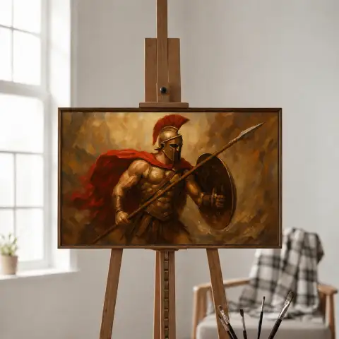 Спартанский воин с копьём и щитом