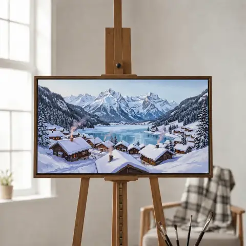 Swiss Alps Village in Winter Morning
