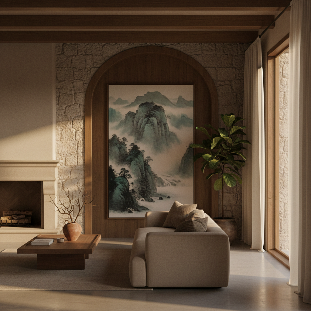 适合极简禅意空间的中国山水画, image size:1024x1024