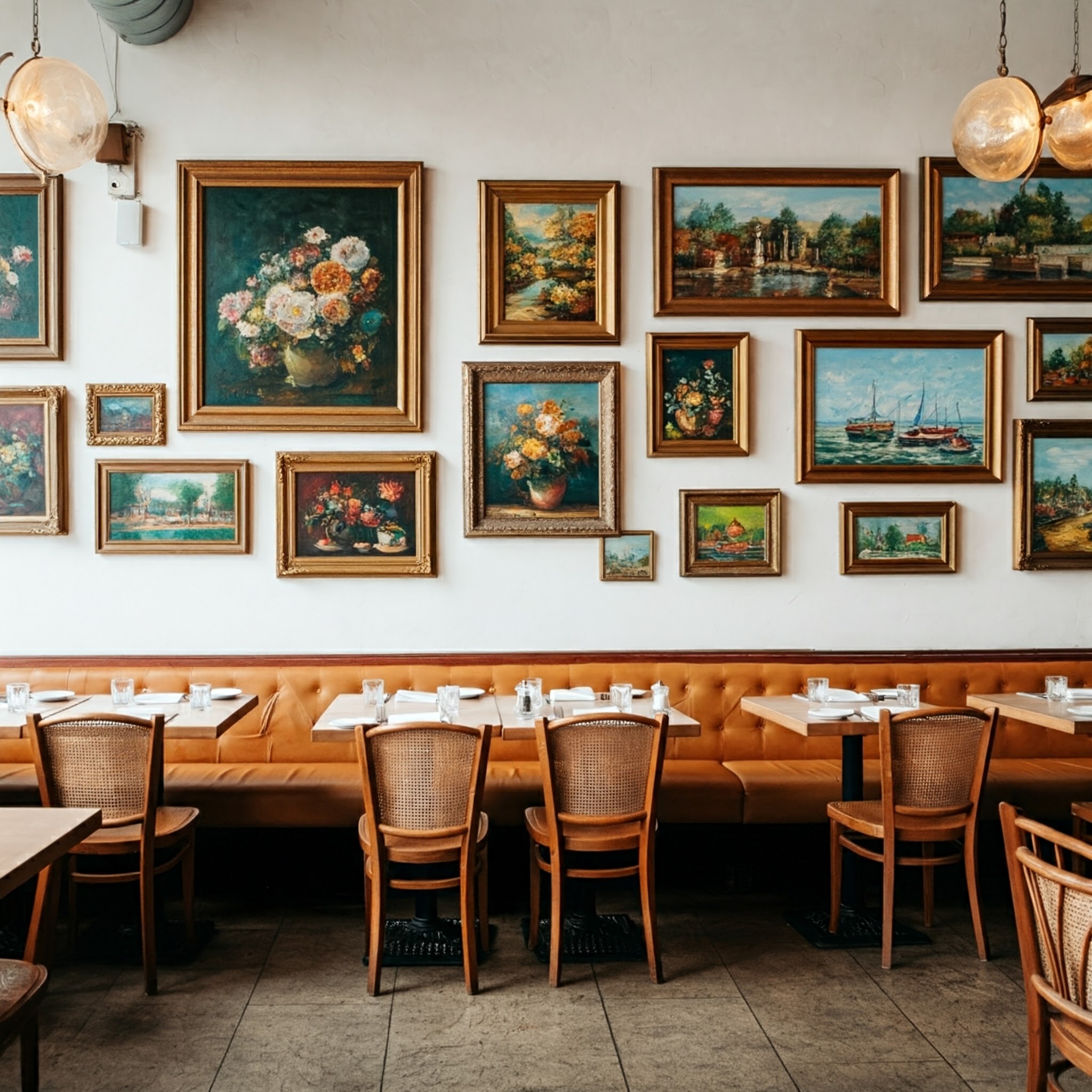 Best gallery wall layout with sizes on a restaurant wall