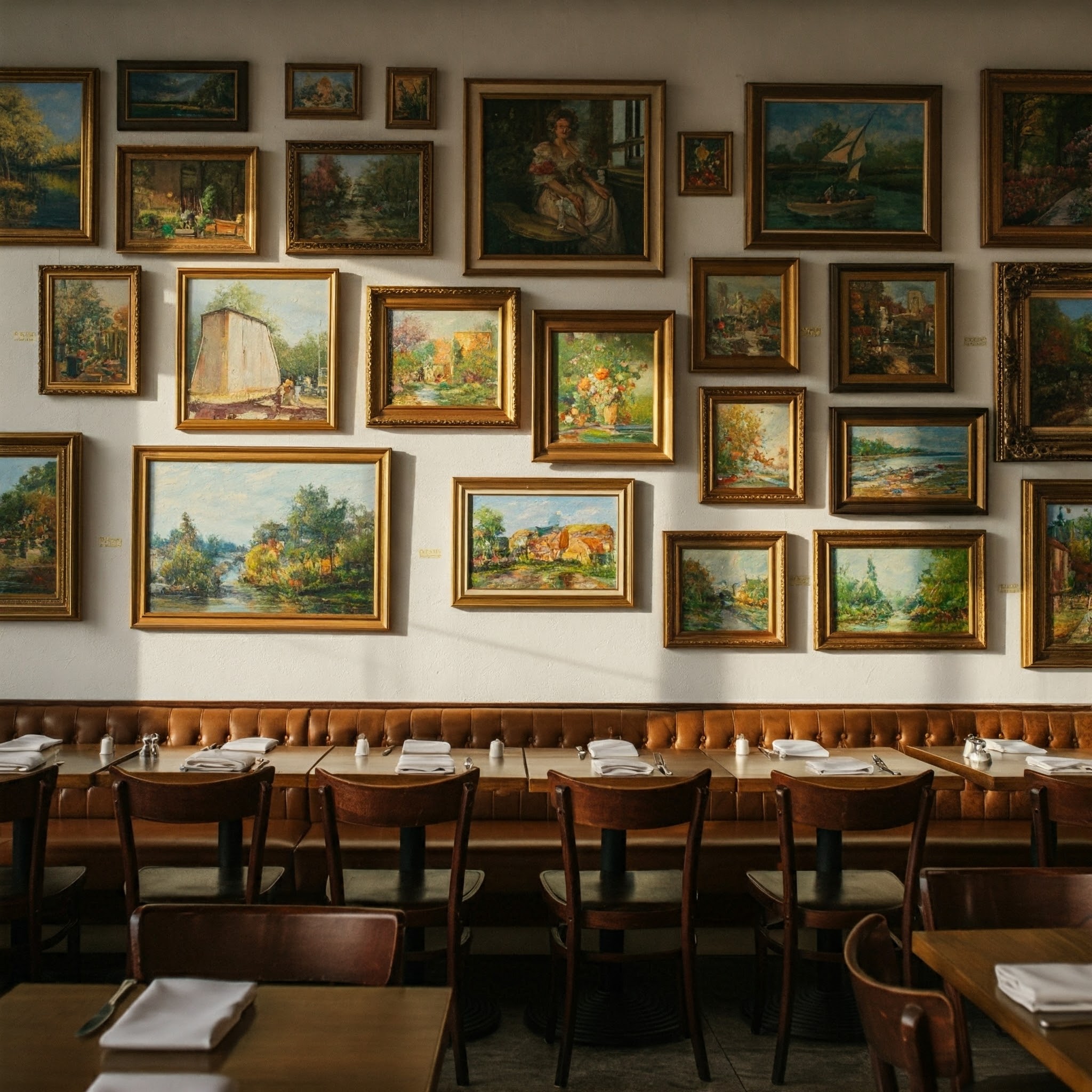 Best gallery wall layout with sizes on a restaurant wall